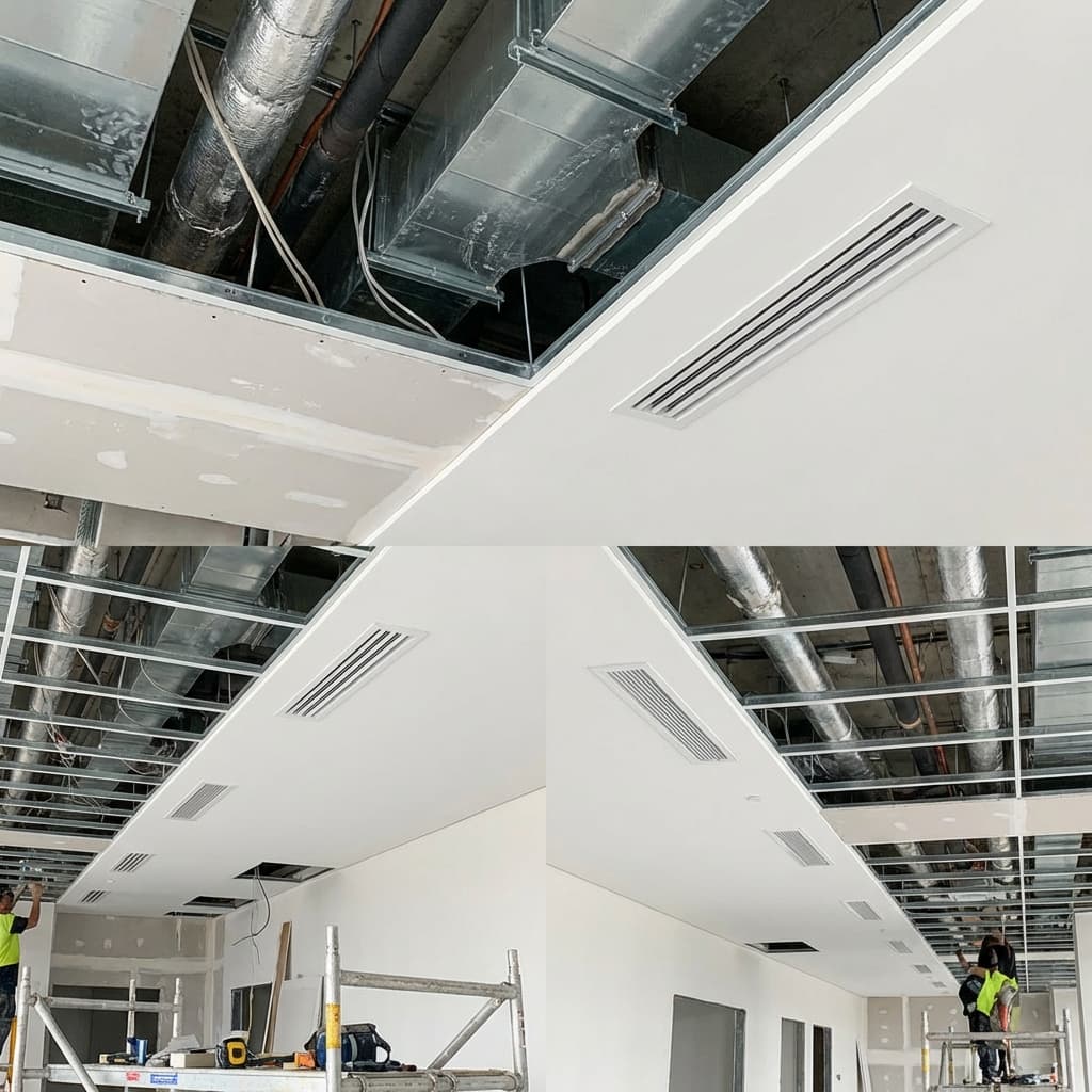 Installation climatisation gainable avec gaines et grilles