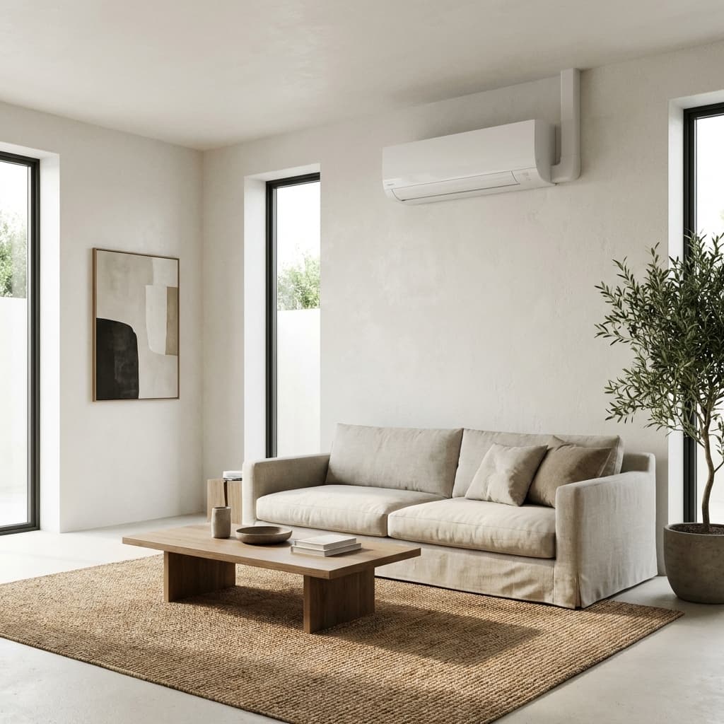 Climatisation split mural dans salon moderne